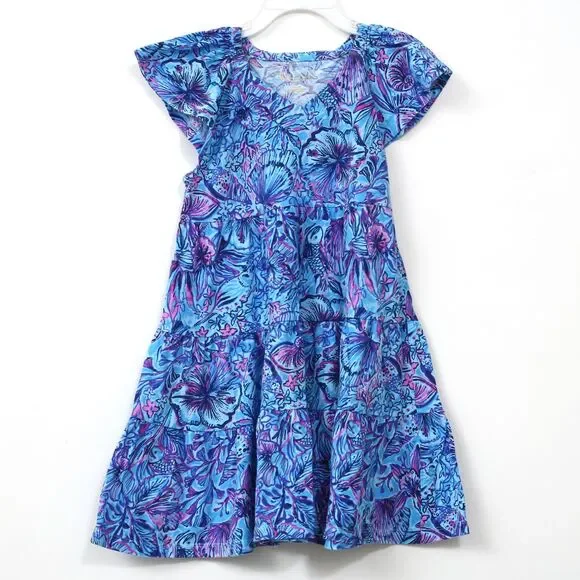 Lilly Pulitzer Girls Mini Kawai Dress Breakwater Blue Cotton S 4-5 YRS 281165